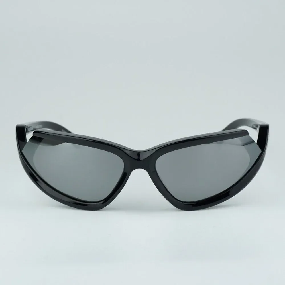 NEW Balenciaga BB0289S 001 Black Silver Mirror Wraparound Unisex Sunglasses